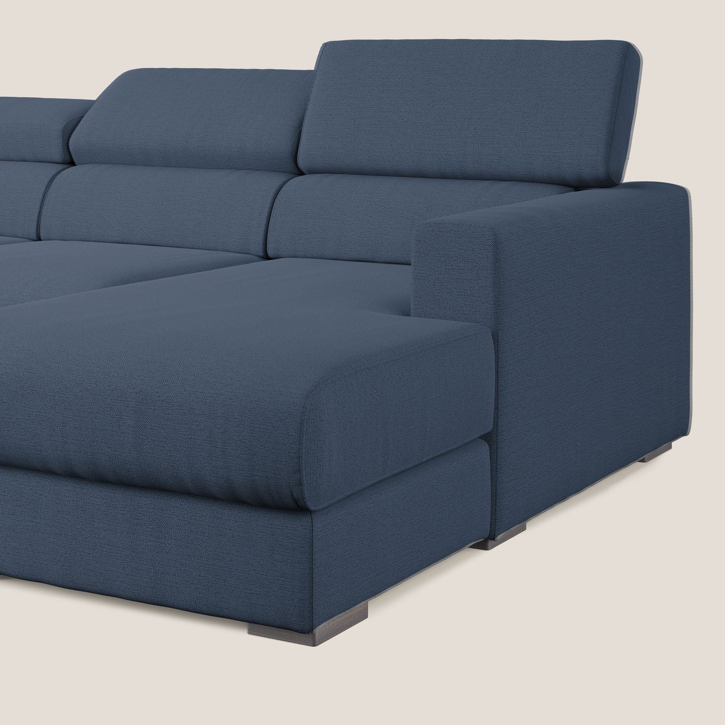 Dylan divano angolare con estraibile a cassettone in tessuto fiammato simil cotone impermeabile T19 blu 