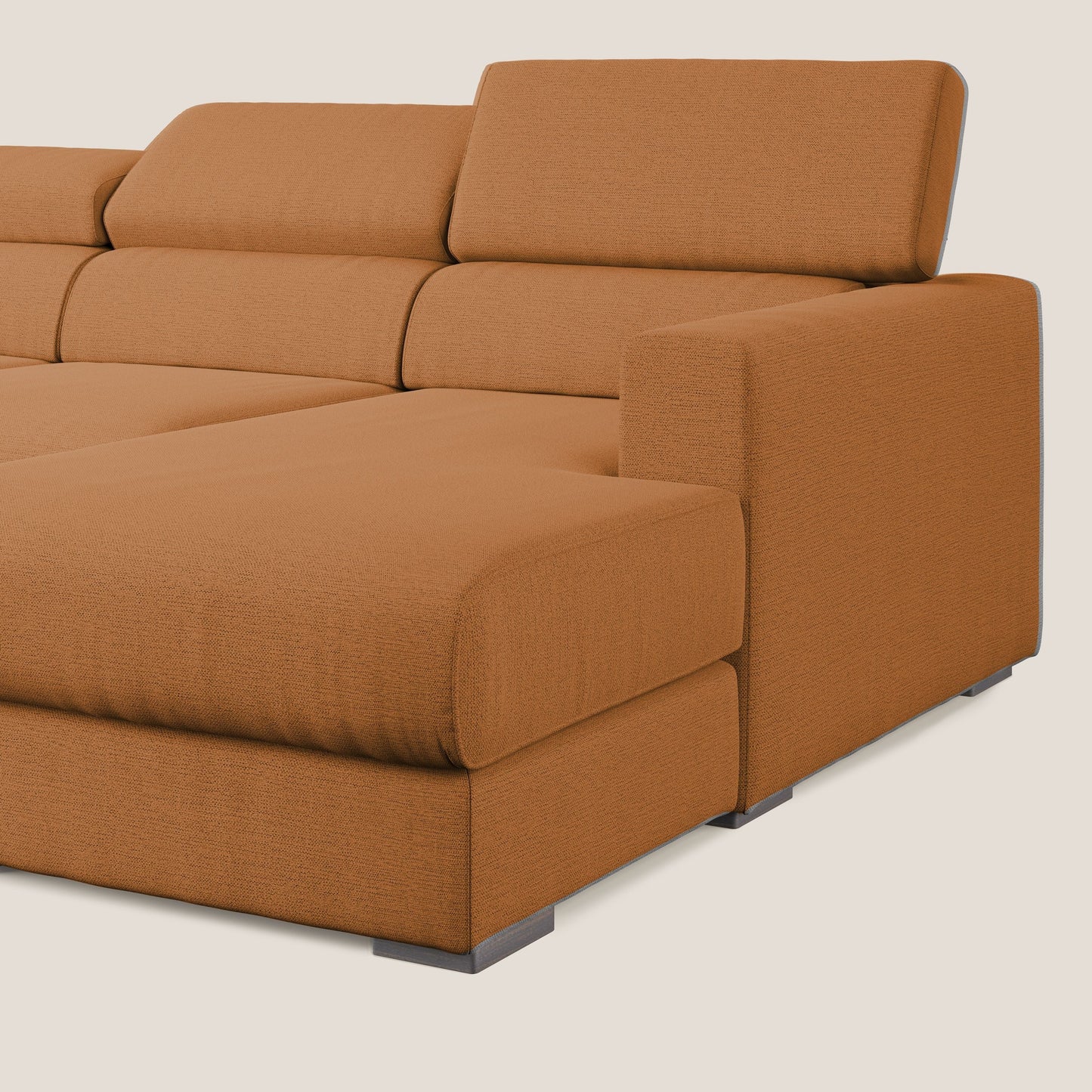 Dylan divano angolare con estraibile a cassettone in tessuto fiammato simil cotone impermeabile T19 arancio 