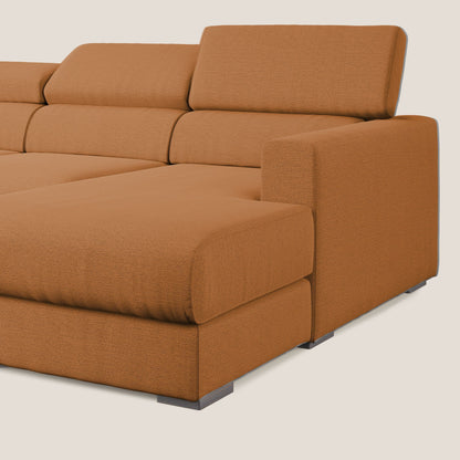 Dylan divano angolare con estraibile a cassettone in tessuto fiammato simil cotone impermeabile T19 arancio 
