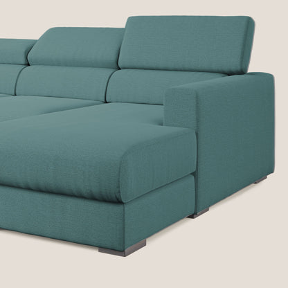 Dylan divano angolare con estraibile a cassettone in tessuto fiammato simil cotone impermeabile T19 petrolio 