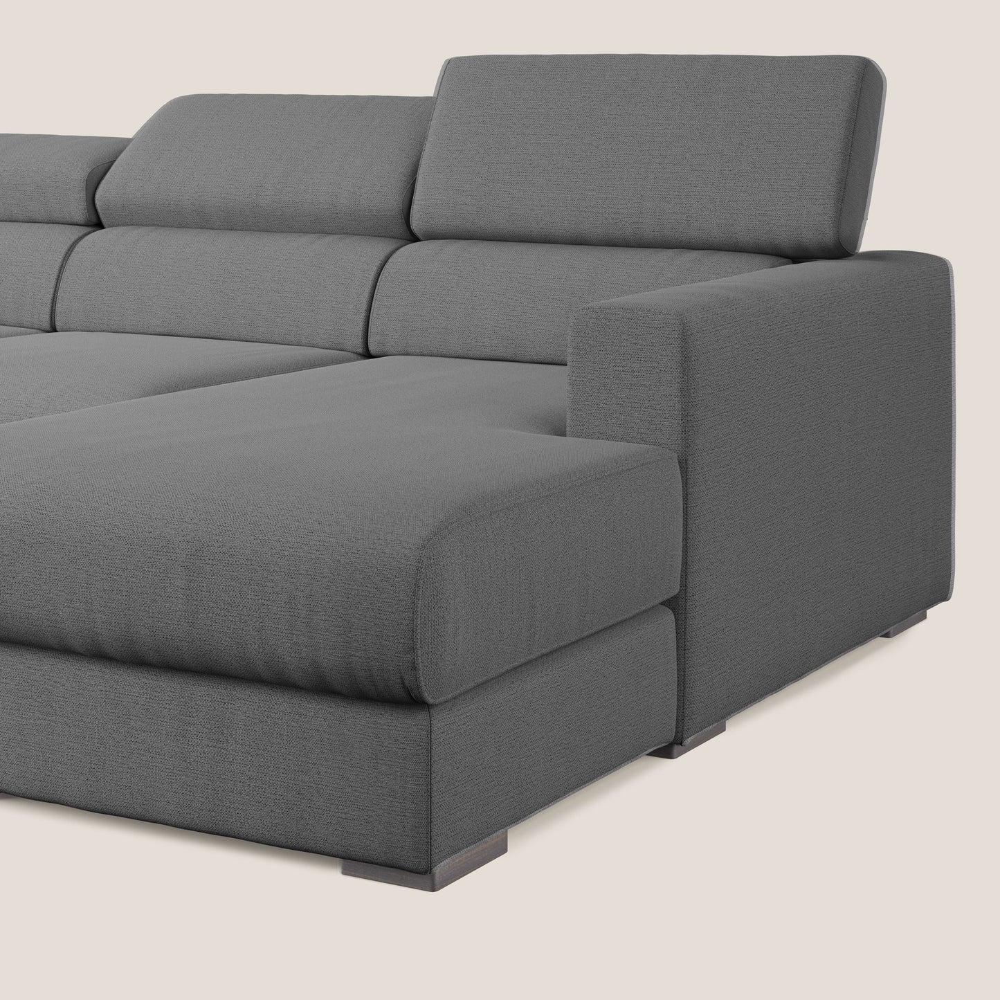 Dylan divano angolare con estraibile a cassettone in tessuto fiammato simil cotone impermeabile T19 antracite 