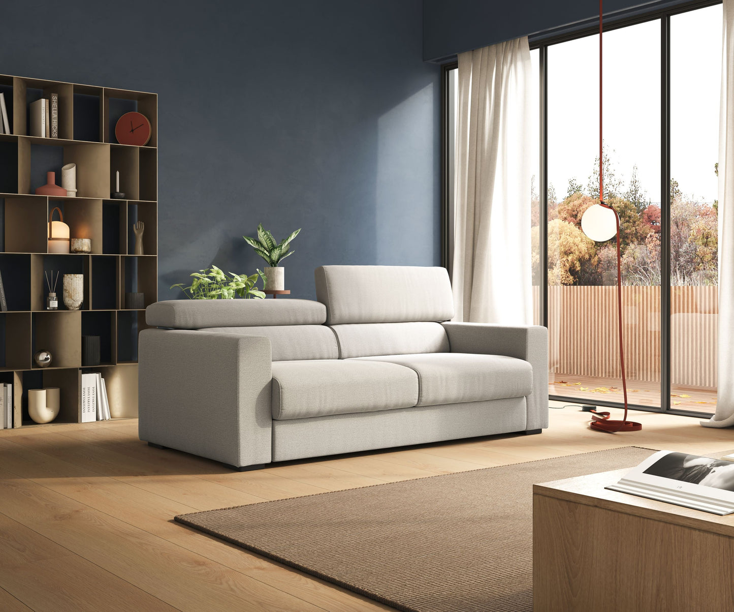 Dylan divano allungabile con pouf estraibile poggiapiedi in tessuto fiammato simil cotone impermeabile T19 beige