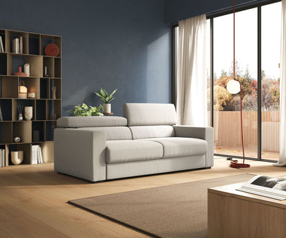 Dylan divano allungabile con pouf estraibile poggiapiedi in tessuto fiammato simil cotone impermeabile T19 grigio