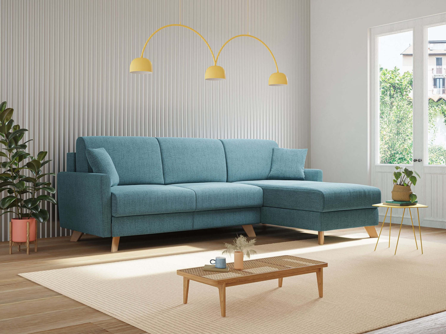 Edgar divano letto angolare in tessuto felis impermeabile T03 azzurro