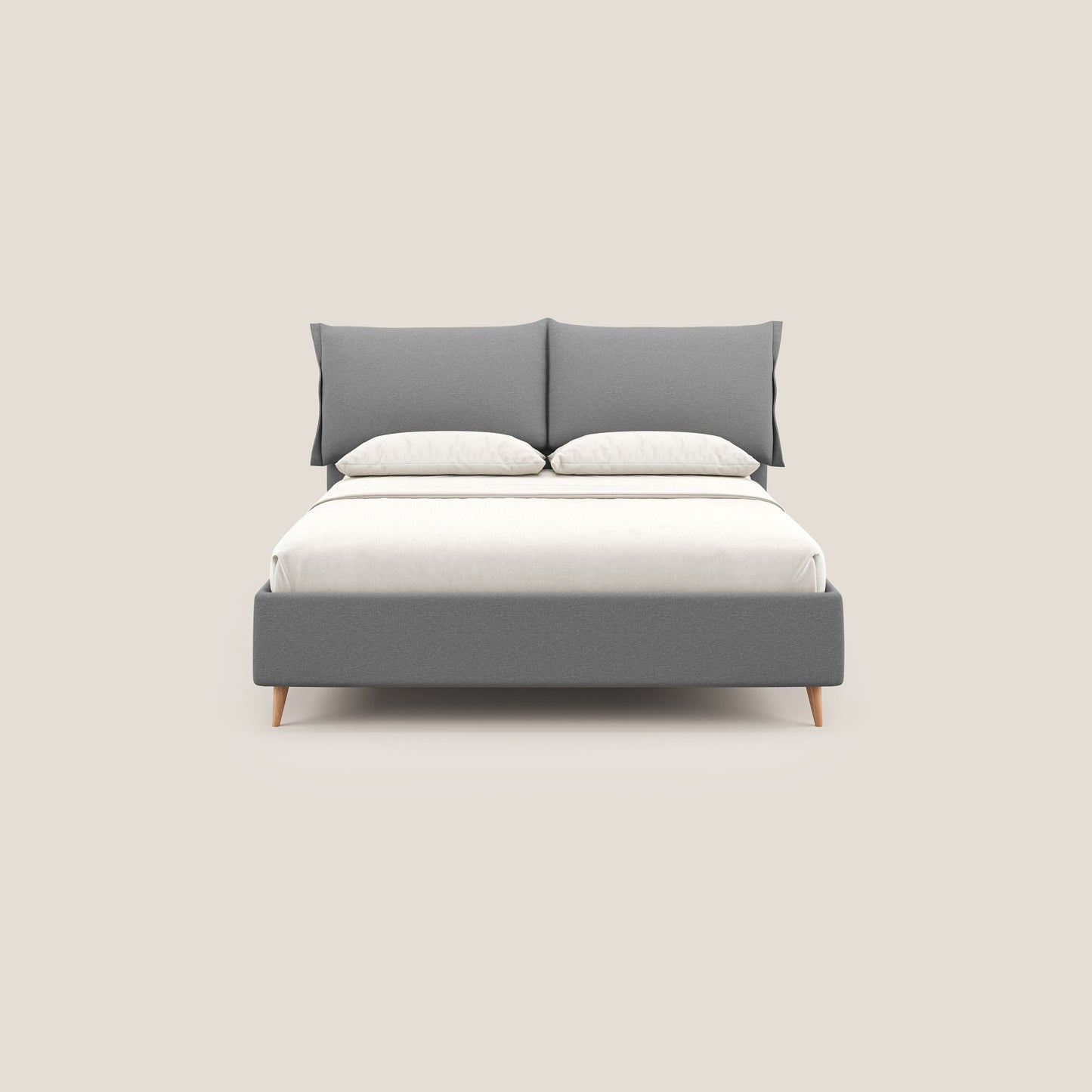 Elettra letto contenitore imbottito e sfoderabile con cuscini testata in tessuto impermeabile T13 grigio 