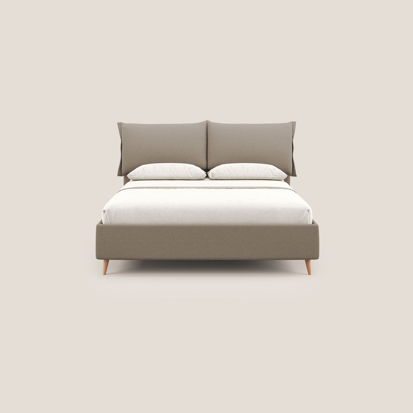 Elettra letto contenitore imbottito e sfoderabile con cuscini testata in tessuto impermeabile T13 beige 