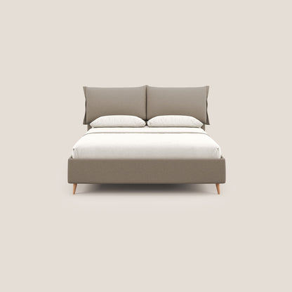 Elettra letto contenitore imbottito e sfoderabile con cuscini testata in tessuto impermeabile T13 beige 
