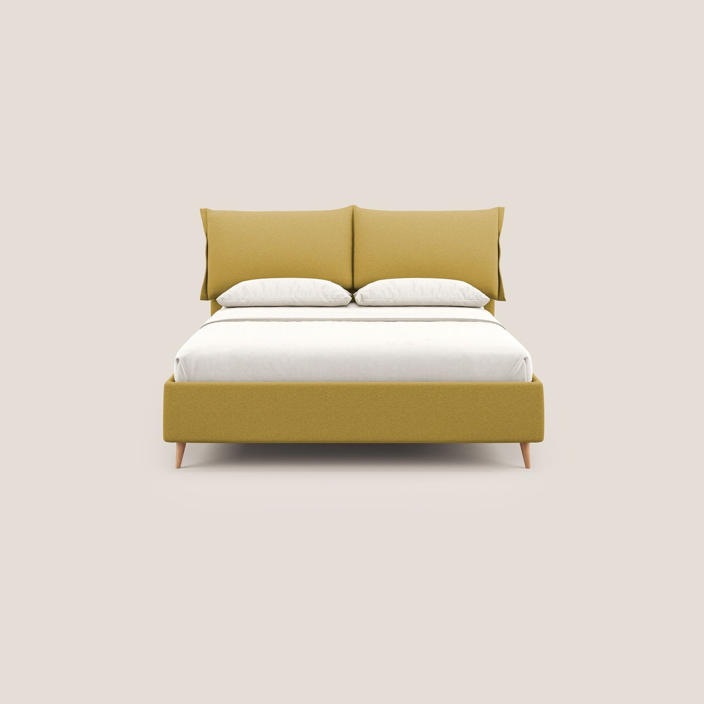 Elettra letto contenitore imbottito e sfoderabile con cuscini testata in tessuto impermeabile T13 giallo 