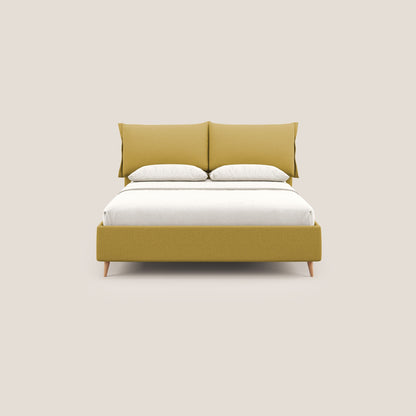 Elettra letto contenitore imbottito e sfoderabile con cuscini testata in tessuto impermeabile T13 giallo 