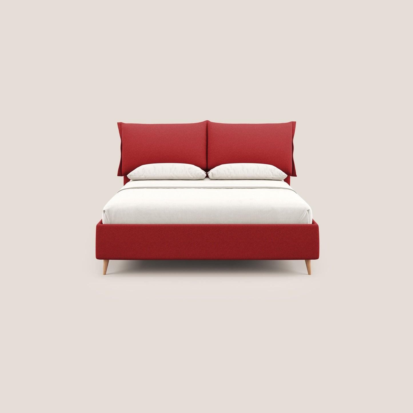 Elettra letto contenitore imbottito e sfoderabile con cuscini testata in tessuto impermeabile T13 rosso 