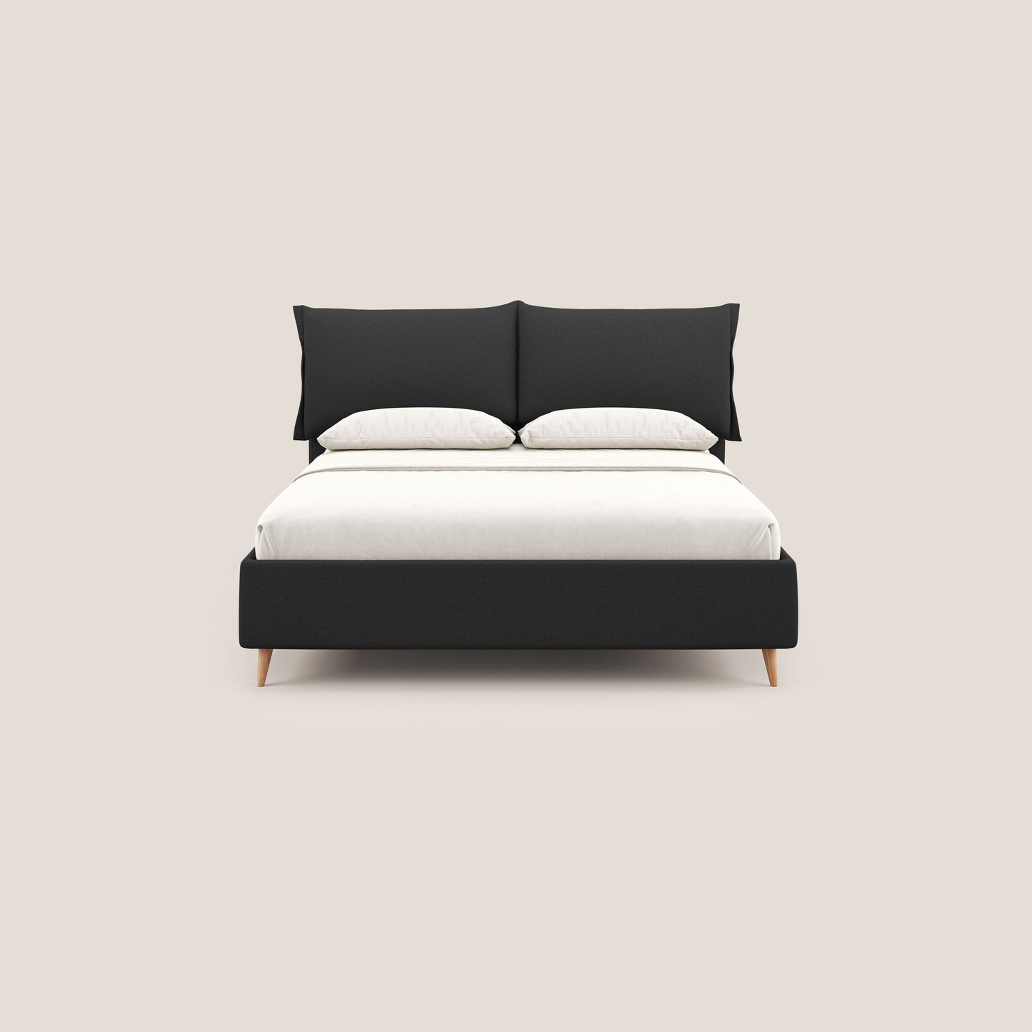 Elettra letto contenitore imbottito e sfoderabile con cuscini testata in tessuto impermeabile T13 antracite 