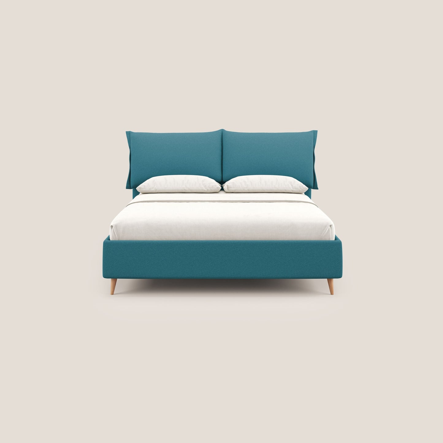 Elettra letto contenitore imbottito e sfoderabile con cuscini testata in tessuto impermeabile T13 azzurro 