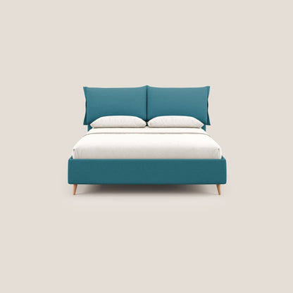 Elettra letto contenitore imbottito e sfoderabile con cuscini testata in tessuto impermeabile T13 azzurro 