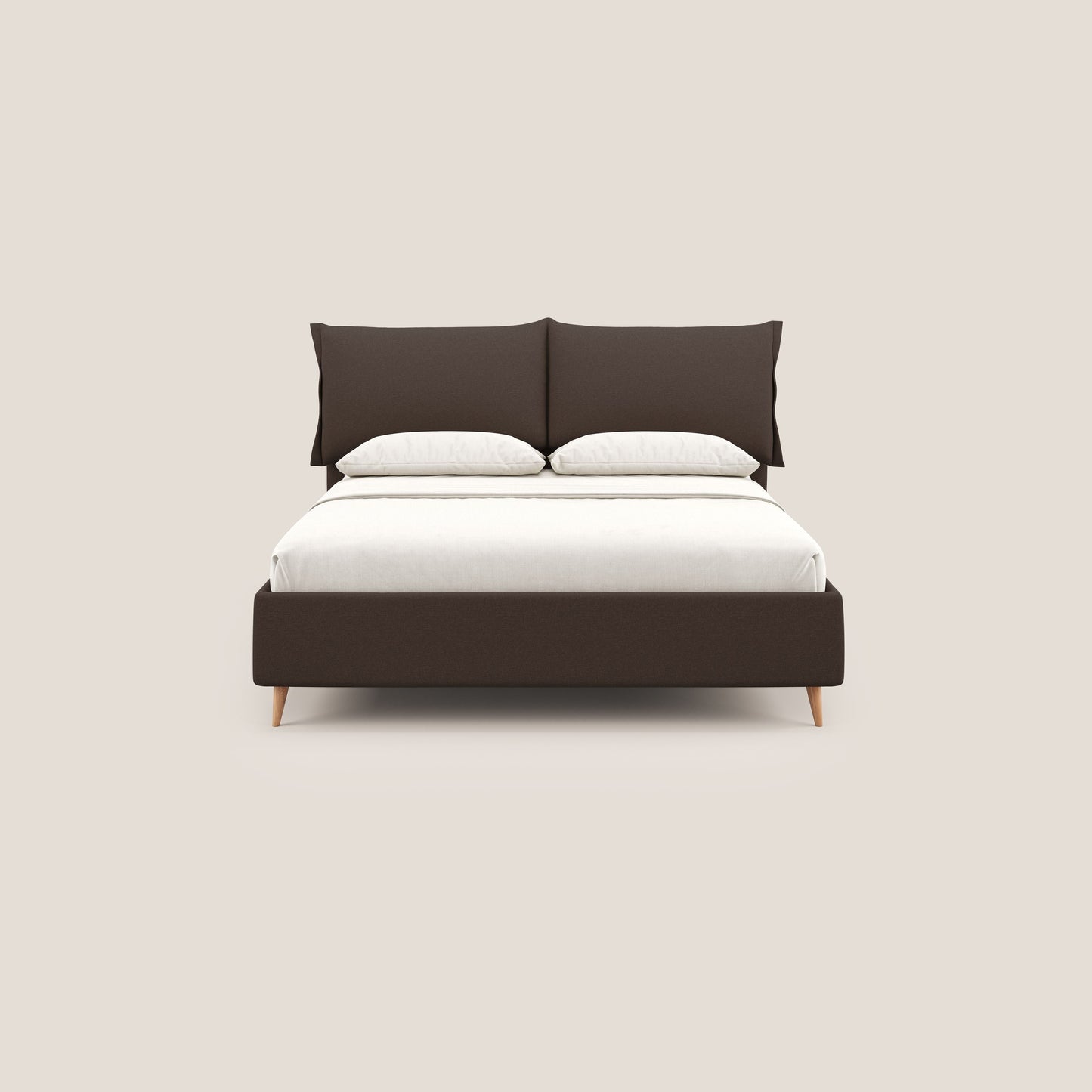 Elettra letto contenitore imbottito e sfoderabile con cuscini testata in tessuto impermeabile T13 marrone 