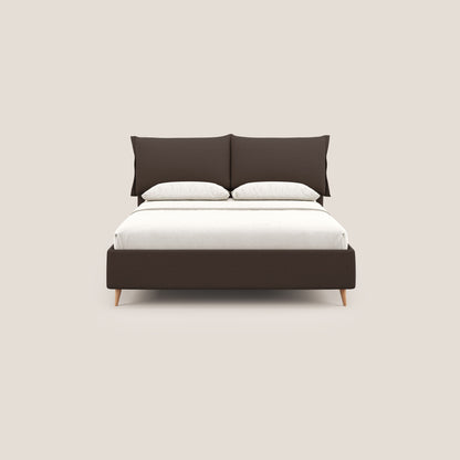 Elettra letto contenitore imbottito e sfoderabile con cuscini testata in tessuto impermeabile T13 marrone 