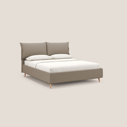Elettra letto contenitore imbottito e sfoderabile con cuscini testata in tessuto impermeabile T13 beige 