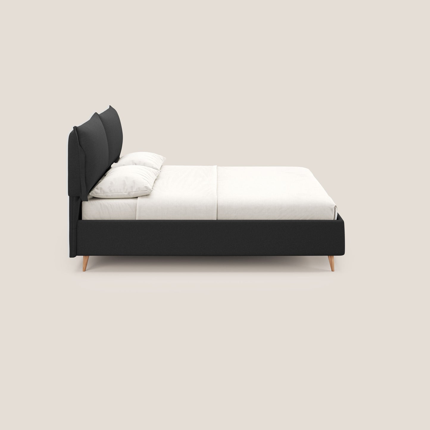 Elettra letto contenitore imbottito e sfoderabile con cuscini testata in tessuto impermeabile T13 antracite 