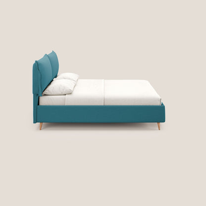 Elettra letto contenitore imbottito e sfoderabile con cuscini testata in tessuto impermeabile T13 azzurro 