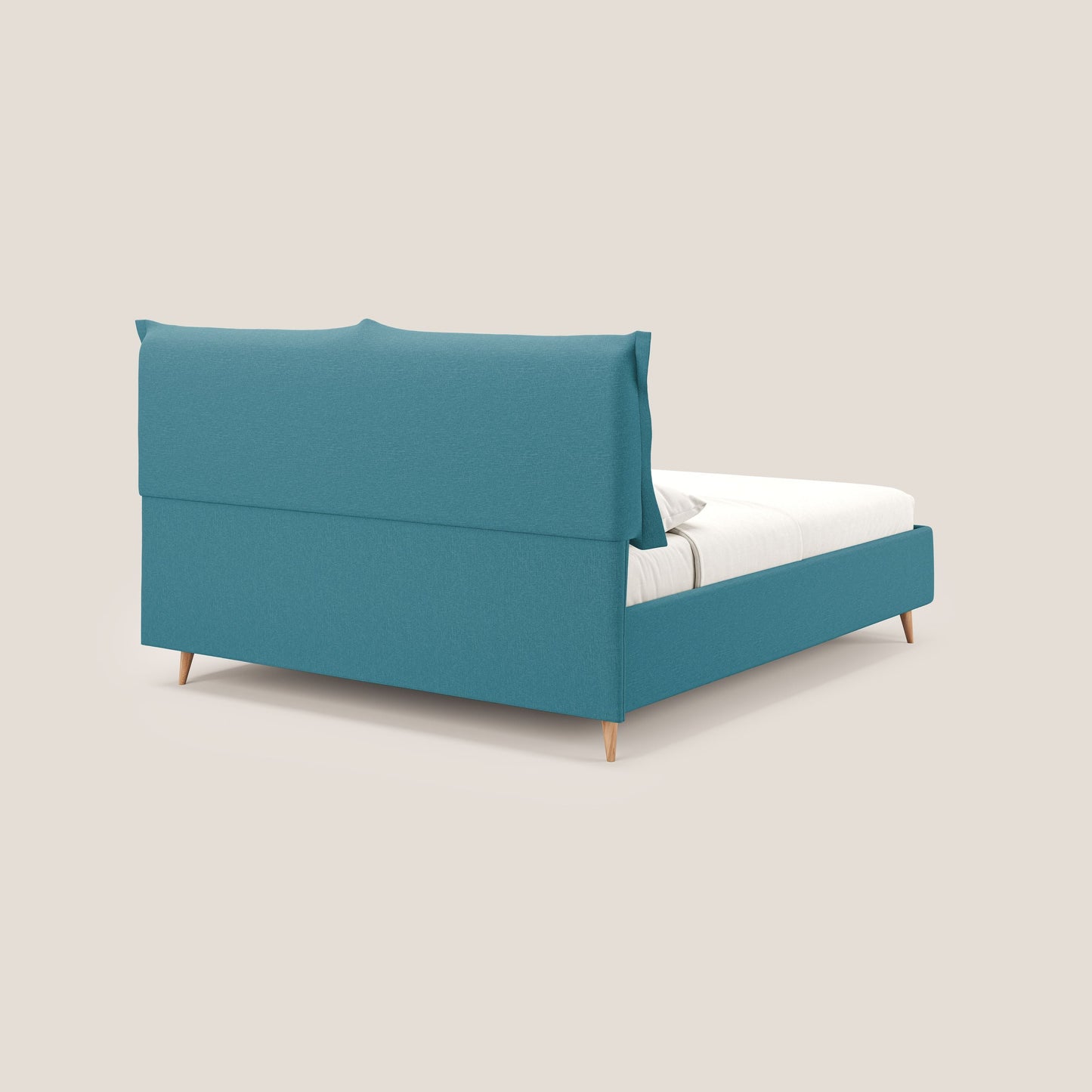 Elettra letto contenitore imbottito e sfoderabile con cuscini testata in tessuto impermeabile T13 azzurro 