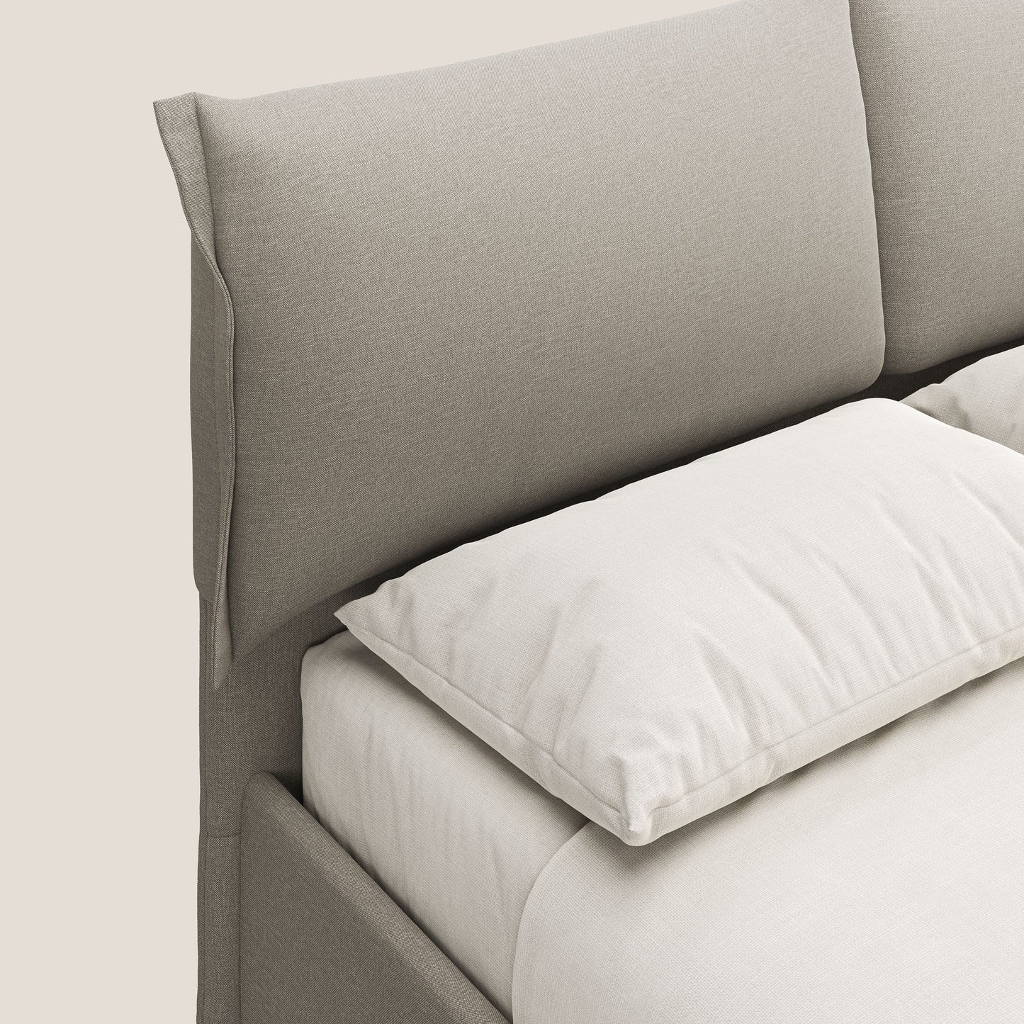 Elettra letto contenitore imbottito e sfoderabile con cuscini testata in tessuto impermeabile T13 panna 