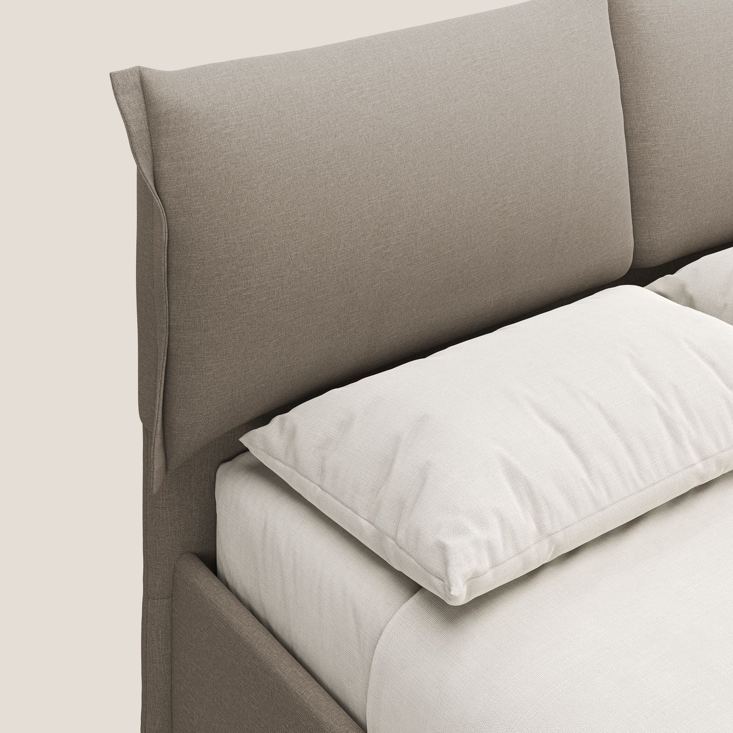 Elettra letto contenitore imbottito e sfoderabile con cuscini testata in tessuto impermeabile T13 beige 