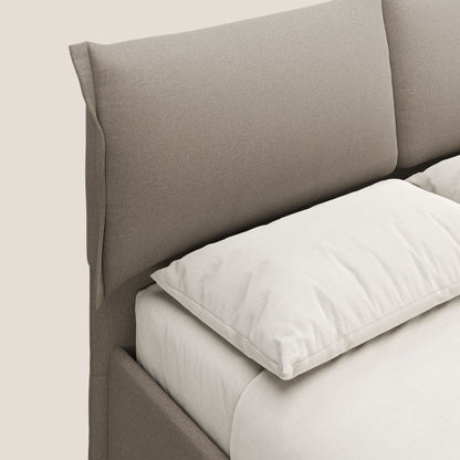 Elettra letto contenitore imbottito e sfoderabile con cuscini testata in tessuto impermeabile T13 beige 