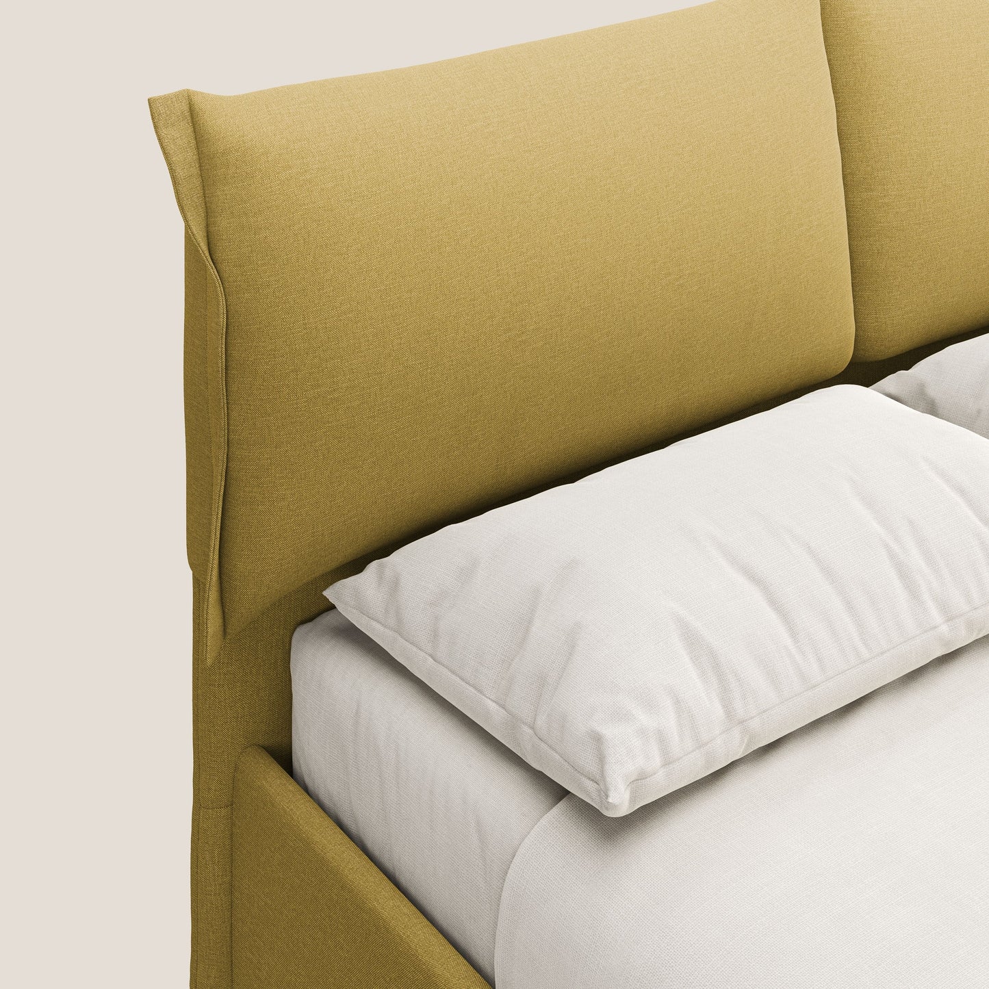 Elettra letto contenitore imbottito e sfoderabile con cuscini testata in tessuto impermeabile T13 giallo 