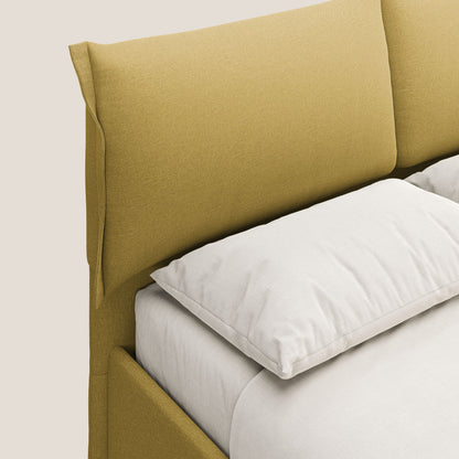 Elettra letto contenitore imbottito e sfoderabile con cuscini testata in tessuto impermeabile T13 giallo 