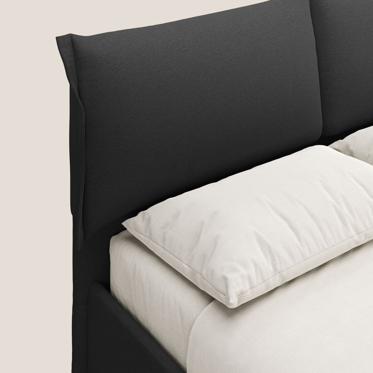 Elettra letto contenitore imbottito e sfoderabile con cuscini testata in tessuto impermeabile T13 antracite 