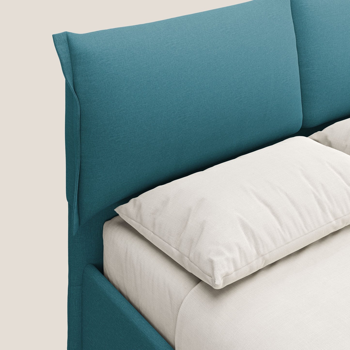 Elettra letto contenitore imbottito e sfoderabile con cuscini testata in tessuto impermeabile T13 azzurro 