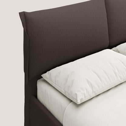 Elettra letto contenitore imbottito e sfoderabile con cuscini testata in tessuto impermeabile T13 marrone 