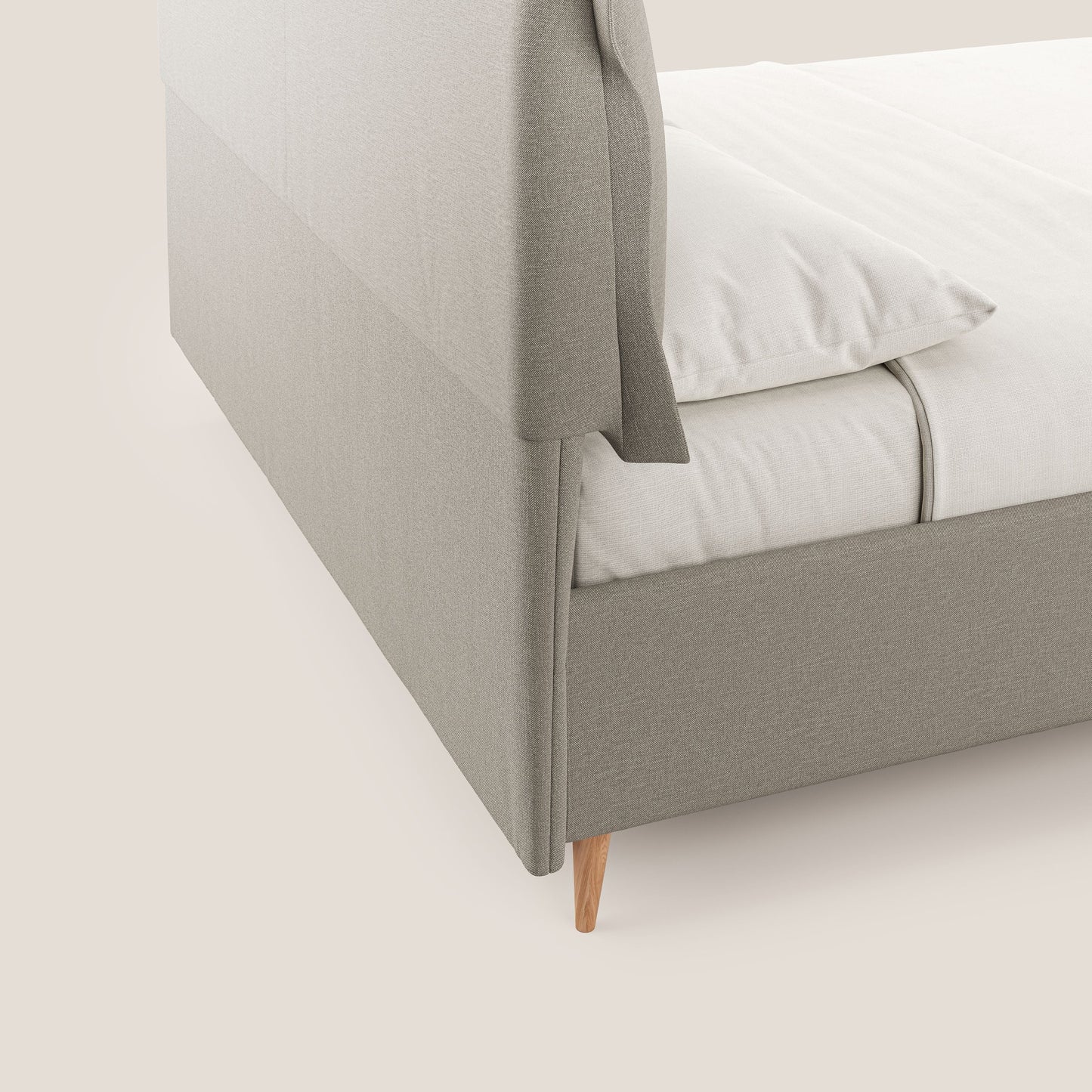 Elettra letto contenitore imbottito e sfoderabile con cuscini testata in tessuto impermeabile T13 panna 