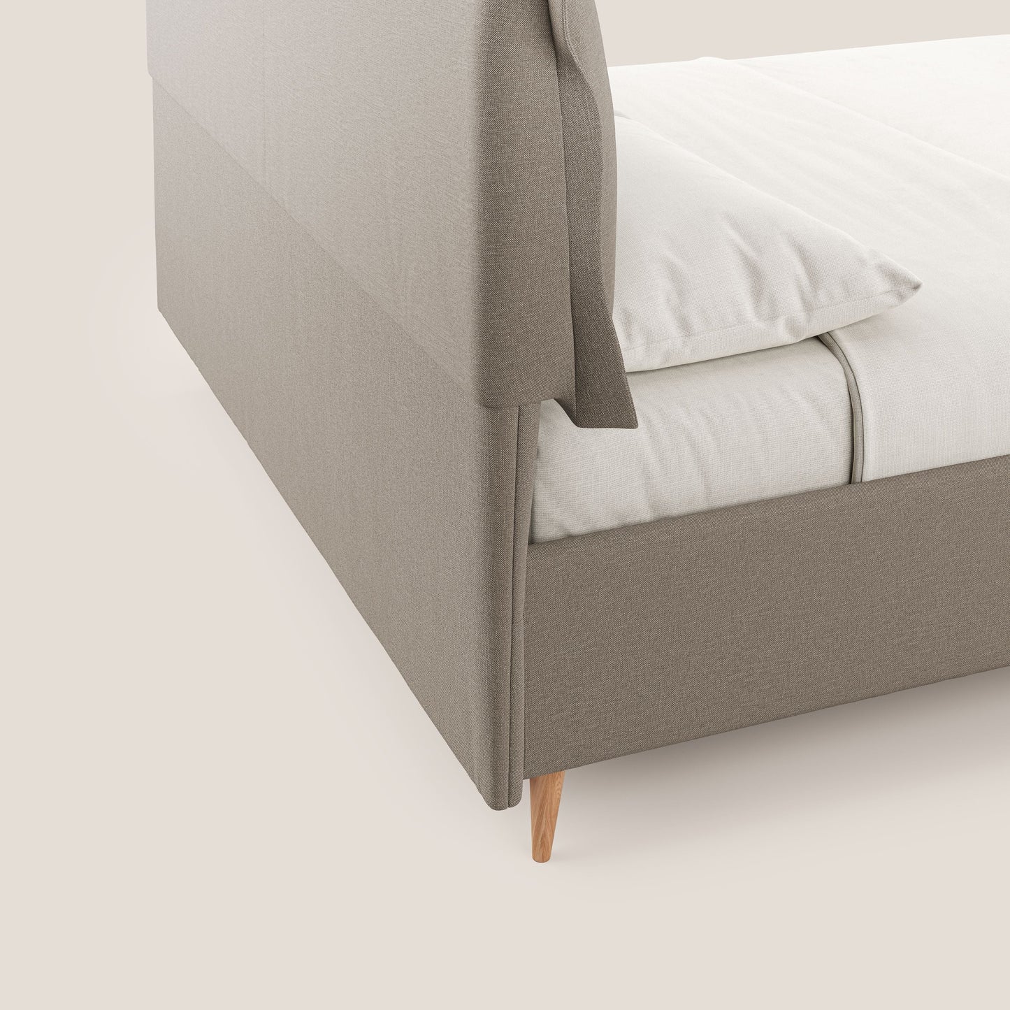 Elettra letto contenitore imbottito e sfoderabile con cuscini testata in tessuto impermeabile T13 beige 