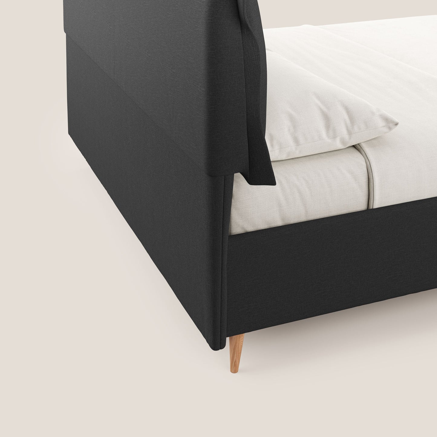 Elettra letto contenitore imbottito e sfoderabile con cuscini testata in tessuto impermeabile T13 antracite 