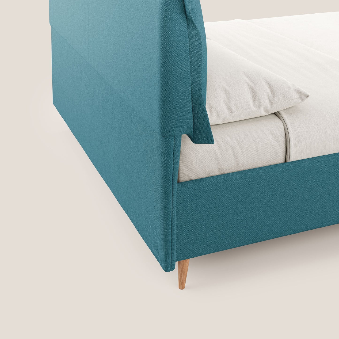 Elettra letto contenitore imbottito e sfoderabile con cuscini testata in tessuto impermeabile T13 azzurro 