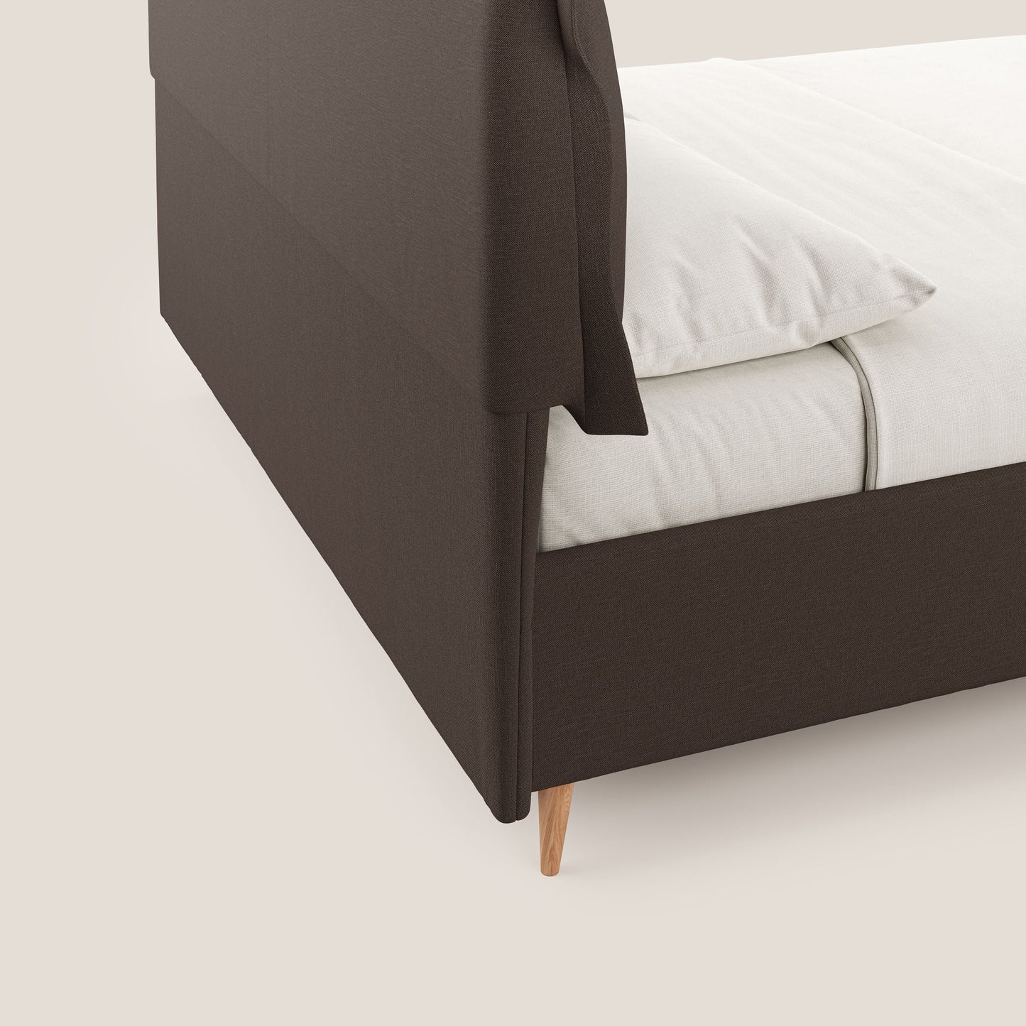 Elettra letto contenitore imbottito e sfoderabile con cuscini testata in tessuto impermeabile T13 marrone 