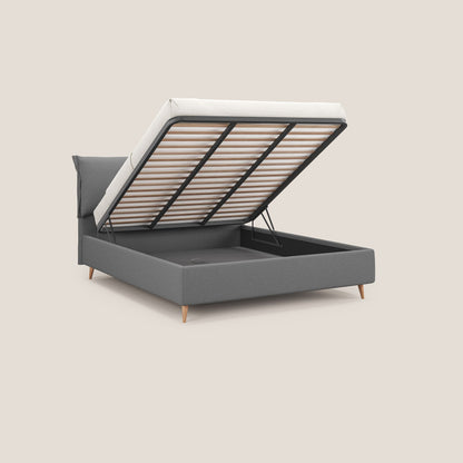 Elettra letto contenitore imbottito e sfoderabile con cuscini testata in tessuto impermeabile T13 grigio 