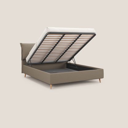 Elettra letto contenitore imbottito e sfoderabile con cuscini testata in tessuto impermeabile T13 beige 