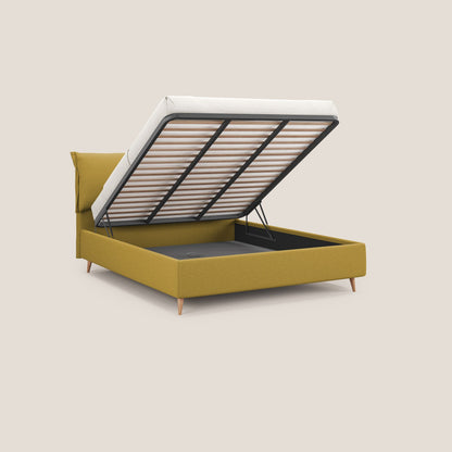 Elettra letto contenitore imbottito e sfoderabile con cuscini testata in tessuto impermeabile T13 giallo 