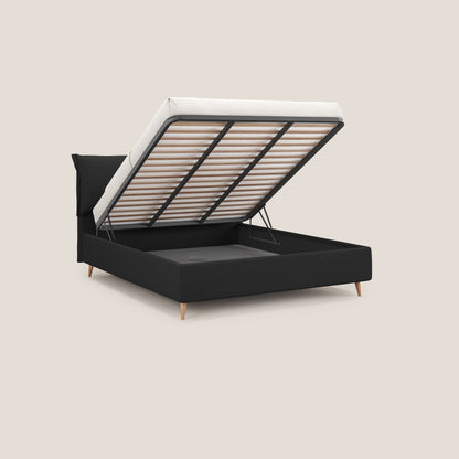 Elettra letto contenitore imbottito e sfoderabile con cuscini testata in tessuto impermeabile T13 antracite 