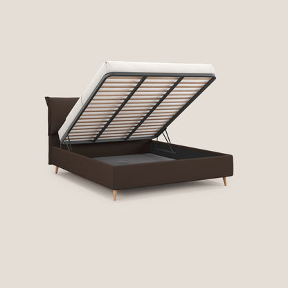 Elettra letto contenitore imbottito e sfoderabile con cuscini testata in tessuto impermeabile T13 marrone 