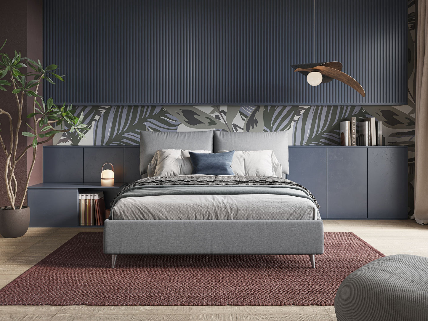 Elsa letto imbottito con vano contenitore in tessuto smacchiabile T05 grigio 