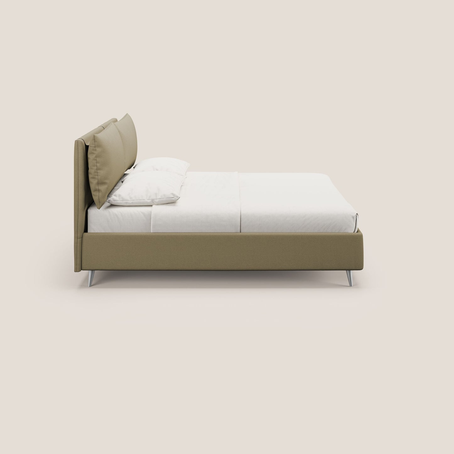 Elsa letto imbottito con vano contenitore in tessuto smacchiabile T05 cammello 
