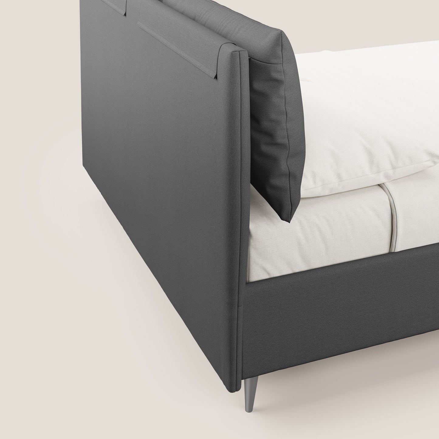Elsa letto imbottito con vano contenitore in tessuto smacchiabile T05 antracite 