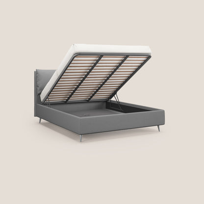 Elsa letto imbottito con vano contenitore in tessuto smacchiabile T05 grigio 