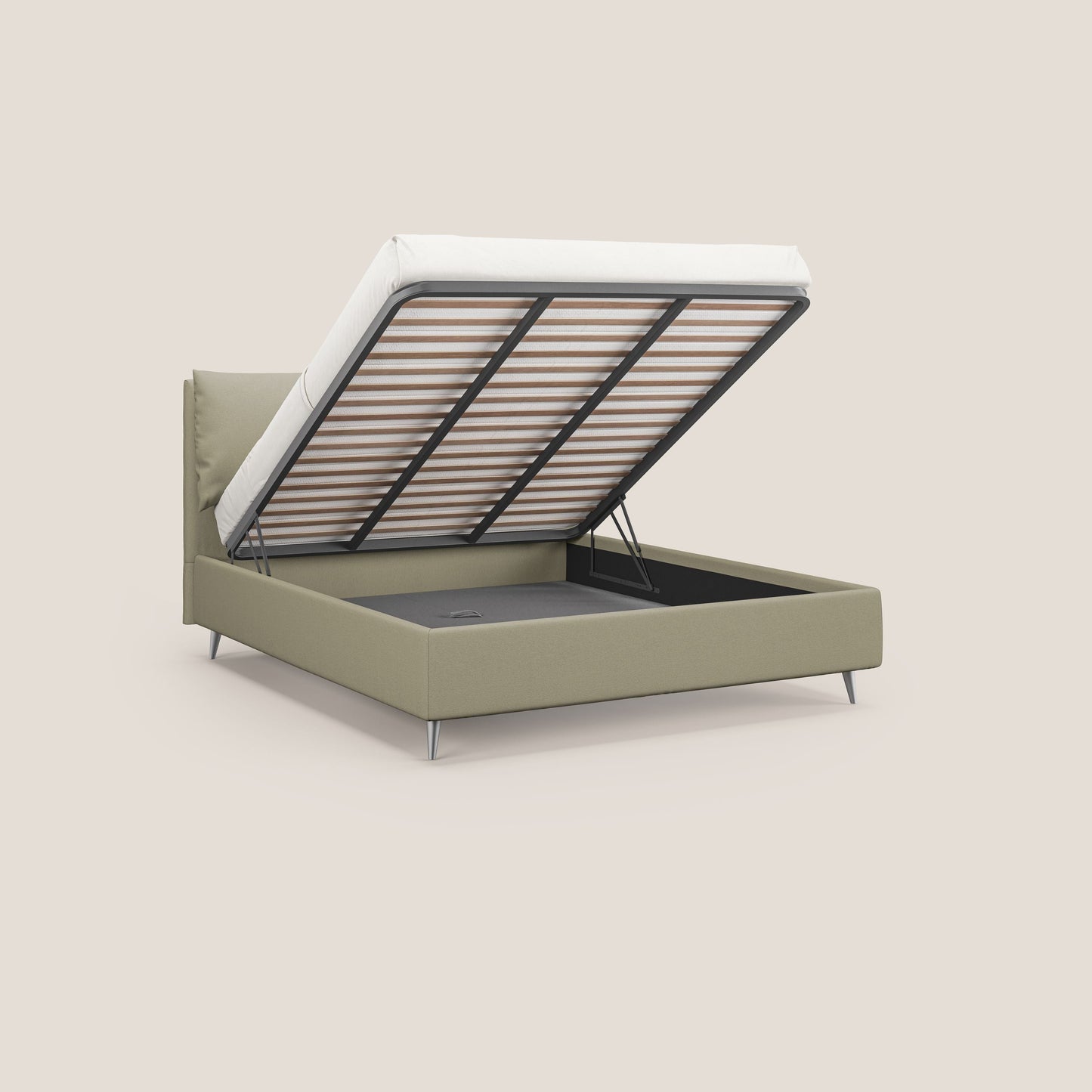 Elsa letto imbottito con vano contenitore in tessuto smacchiabile T05 panna 
