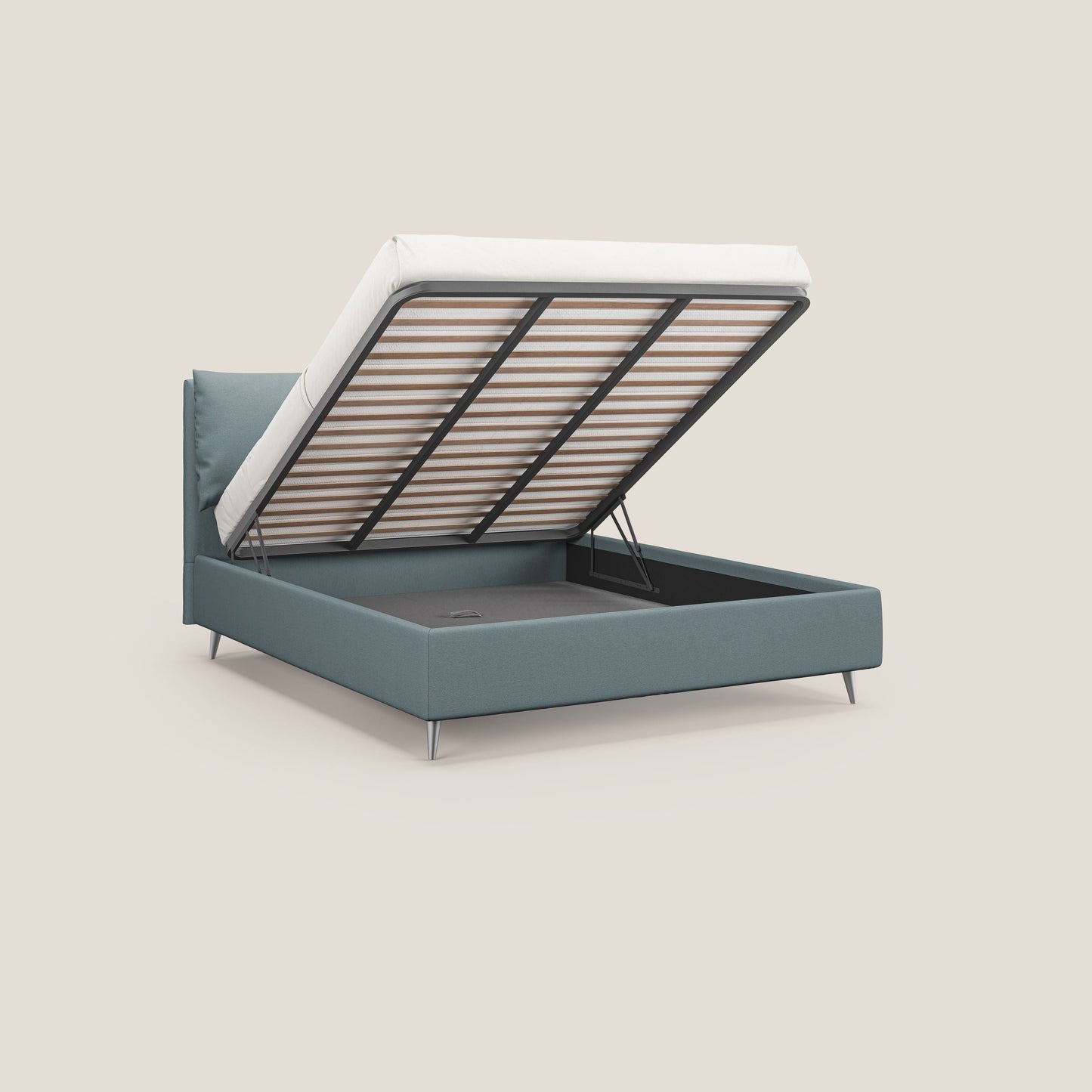 Elsa letto imbottito con vano contenitore in tessuto smacchiabile T05 carta da zucchero 