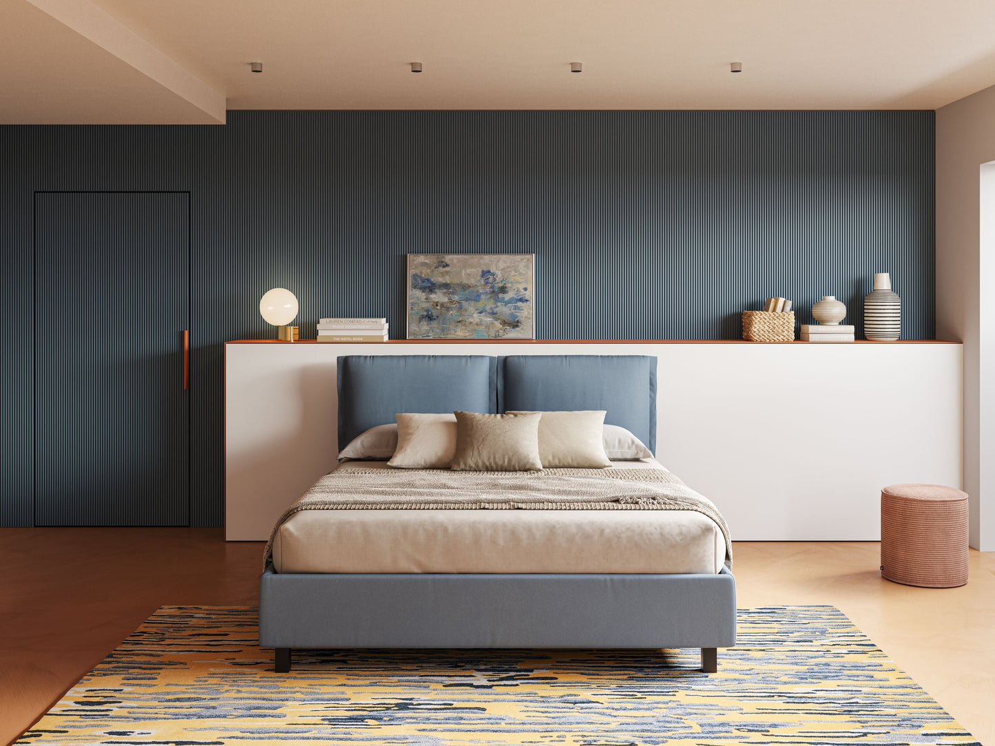 Emma letto contenitore con cuscini mobili in microfibra smacchiabile T11 carta da zucchero 