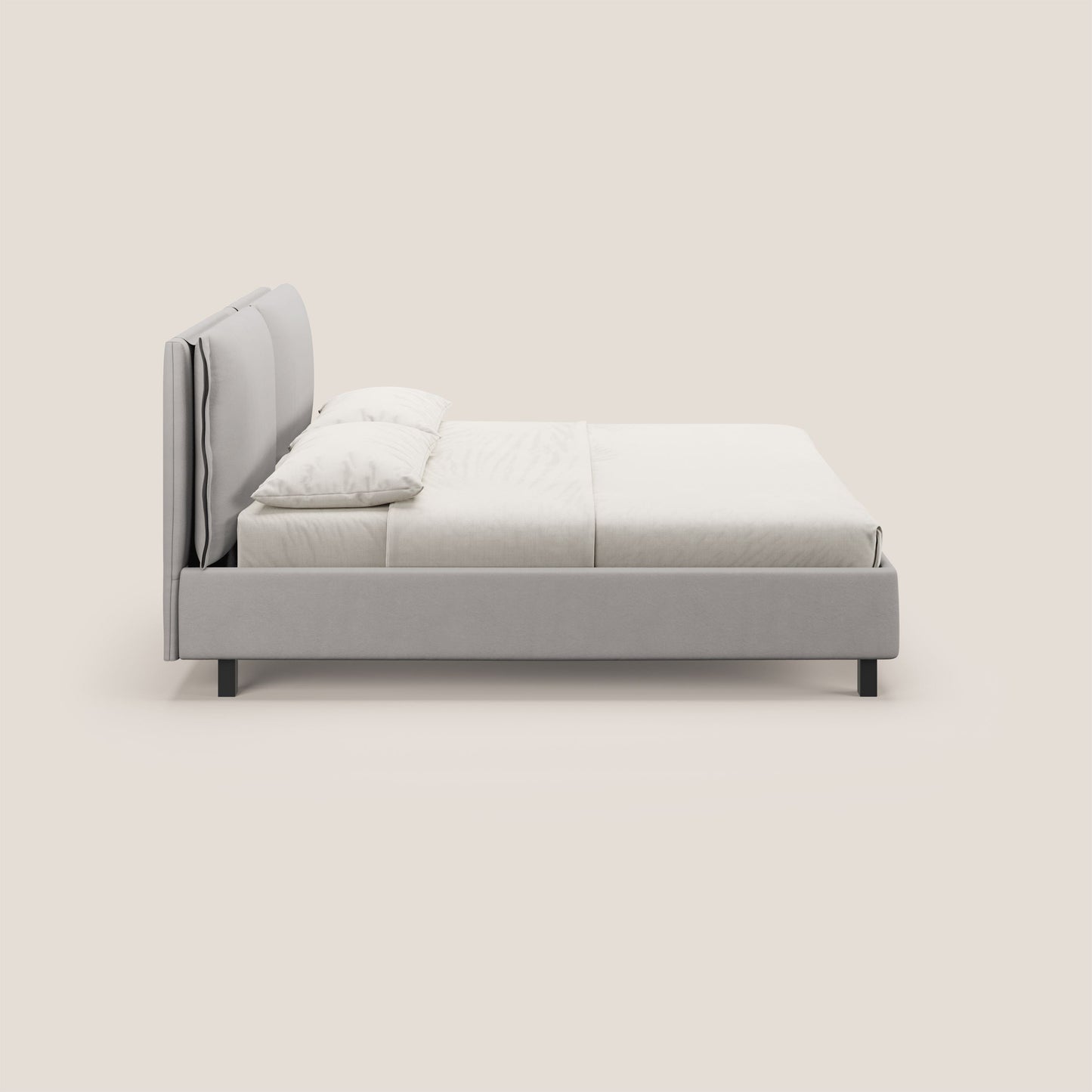 Emma letto contenitore con cuscini mobili in microfibra smacchiabile T11 grigio chiaro 