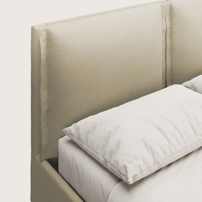 Emma letto contenitore con RETE MASTER per materasso 160x190 cm con cuscini mobili in microfibra smacchiabile T11 panna 